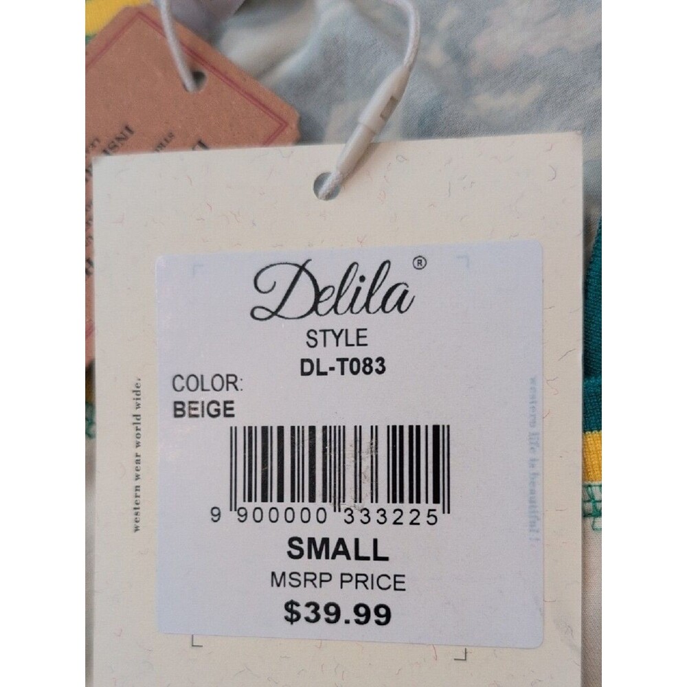 Delila Cream V‑Neck Salty Tee with Green and Yellow Trim - Picture 6 of 8
